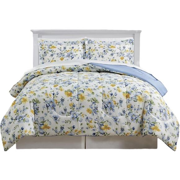 Sunham Kinsely 8 Pc Reversible Comforter Set Blue Floral Queen - Picture 1 of 7